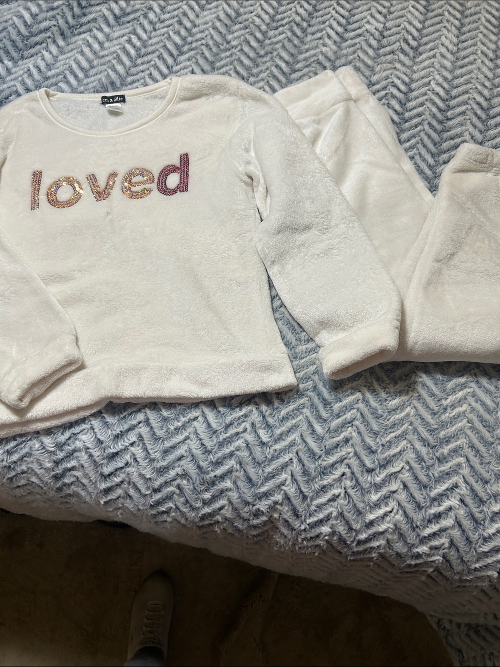 Plush Cream 'Loved' Sequin Pajama Set - Soft Women's Loungewear